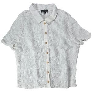 J. Crew Smocked button-up shirt‎ in cotton-blend voile White XL BU278